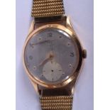 A VINTAGE 18CT GOLD OMEGA WRISTWATCH with yellow metal strap. 62 grams overall. 3.25 cm wide, strap