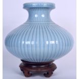 A LARGE EARLY 20TH CENTURY CHINESE BASKET WEAVE BLUE CELESTE VASE bearing Yongzheng marks to base.