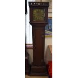 AN ANTIQUE GRANDMOTHER CLOCK by P Bower of Redlence. 73 cm x 46 cm.
