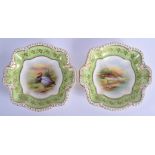 Late 19th c. Aynsley pair of dishes painted by Micklewright with a Water Rail or a Pochard, under a