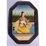 AN EARLY 20TH CENTURY INDIAN LACQUER BOX, painted with a female holding a ritual object. 11 cm x 8