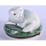 A MID 18TH CENTURY ENGLISH ENAMEL SHEEP PILL BOX C1760 modelled recumbent. 5.5 cm x 4 cm.