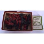 A VINTAGE LEAD CHESS SET, "The Rose Chess”, with original box. King Height 6.5 cm.