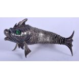 AN ANTIQUE CONTINENTAL ARTICULATED SILVER FISH. 12 cm long.