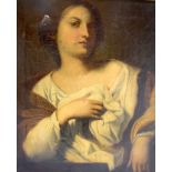 EUROPEAN SCHOOL (18th century) FRAMED OIL ON CANVAS, a female in an interior. 26 cm x 23 cm.