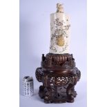 A LARGE 19TH CENTURY JAPANESE MEIJI PERIOD SHIBAYAMA INLAID IVORY TUSK VASE ON STAND decorated with