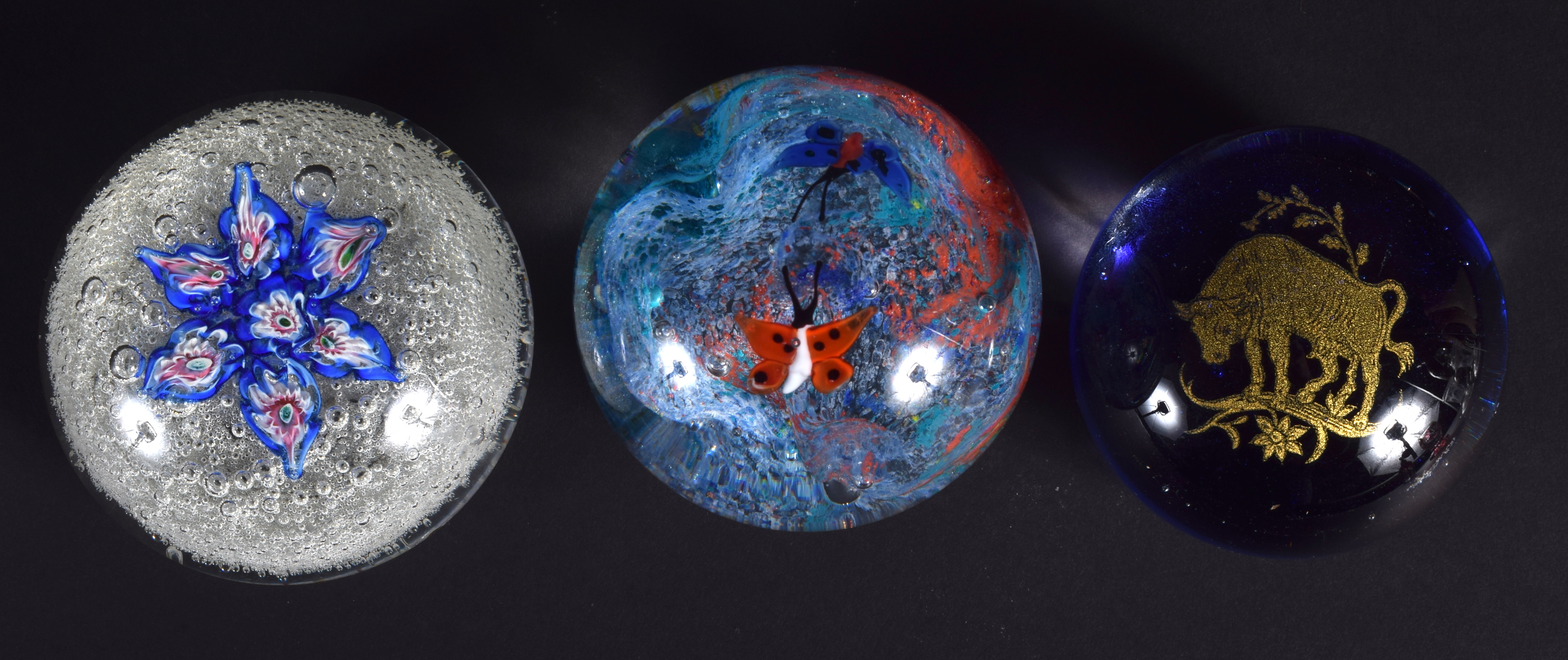 THREE GLASS PAPERWEIGHTS in various forms and sizes. Largest 8.5 cm wide. (3) - Image 2 of 3