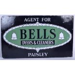 A VINTAGE ENAMEL SIGN, “Agent For Bells Dyers & Cleaners Paisley”. 35,5 cm x 58.5 cm.
