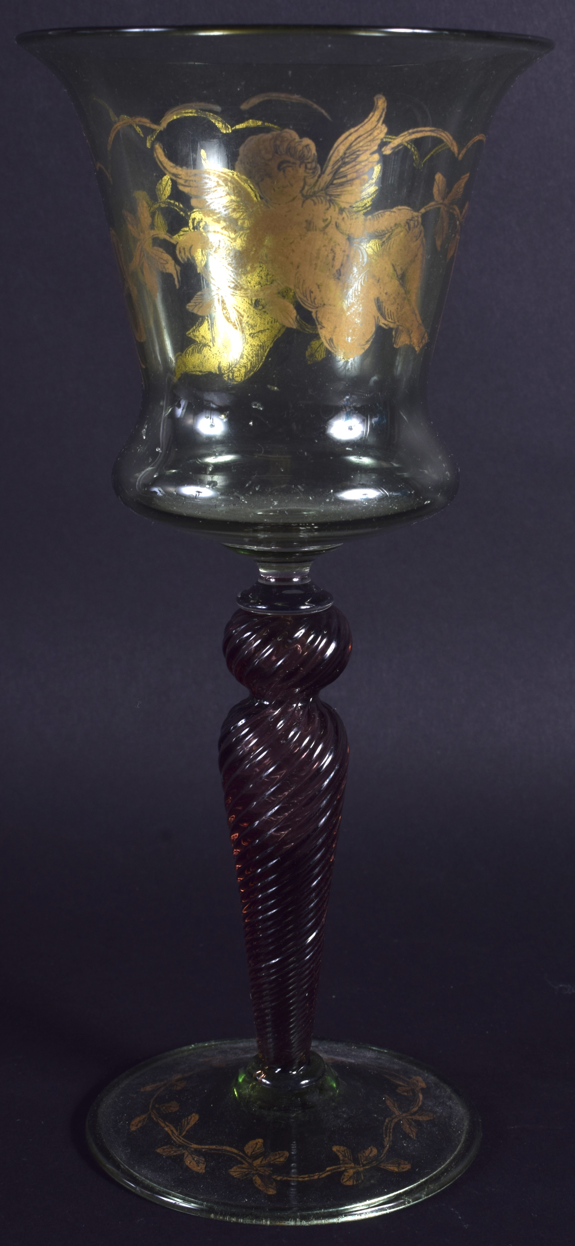 A LARGE VENETIAN GLASS decorated with foliage. 21 cm high.