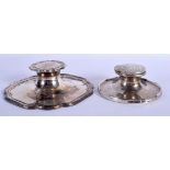 TWO ANTIQUE SILVER INKWELLS. 22 oz overall. 15 cm & 9 cm wide. (2)