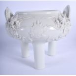 A RARE 19TH CENTURY JAPANESE MEIJI PERIOD BLANC DE CHINE HIRADO CENSER carved with dragons. 24 cm x