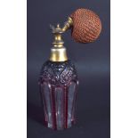 AN UNUSUAL 19TH CENTURY BOHEMIAN RUBY AND CLEAR GLASS PERFUME BOTTLE. 15 cm high.