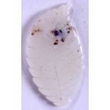 A CHINESE WHITE JADE PENDANT IN THE FORM OF A LEAF, naturalistic in form. 4.25 cm long.
