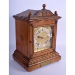 A RARE ANTIQUE TUNBRIDGE WARE INLAID MANTEL CLOCK overlaid with foliage. 33 cm x 20 cm.