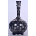 A GOOD 18TH CENTURY SILVER INLAID INDIAN BIDRI VASE, decorated with foliage. 18 cm high.