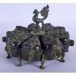 A LARGE EARLY 20TH CENTURY INDIAN BRONZE PANDAN SPICE BOX decorated with Buddhistic figures. 20 cm