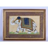 A 1930S INDIAN PAINTED SILK PANEL OF AN ELEPHANT. Image 34 cm x 20 cm.