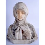 A LOVELY EARLY 20TH CENTURY ITALIAN CARVED MARBLE FIGURE OF A FEMALE elegantly modelled overlaid in