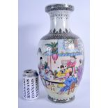 A LARGE CHINESE REPUBLICAN PERIOD FAMILLE ROSE VASE painted with immortals within landscapes. 37 cm