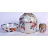 A LARGE 19TH CENTURY CHINESE PORCELAIN GINGER JAR, together with a canton box and cover and an imar