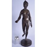 A LARGE ART DECO FRENCH BRONZE FIGURE OF A NUDE FEMALE modelled holding one hand outstretched. 58 c