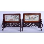 A PAIR OF EARLY 20TH CENTURY CHINESE FAMILLE ROSE SCHOLARS SCREENS by Bao Tian & Buy Hong Yi Shun,