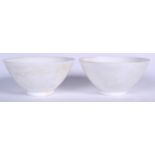 A PAIR OF CHINESE WHITE GLAZED PORCELAIN CONICAL SHAPED BOWLS BEARING CHENGHUA MARKS, decorated wit