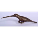 A BRONZE FIGURE OF A HUMMINGBIRD, probably European. 12 cm wide.