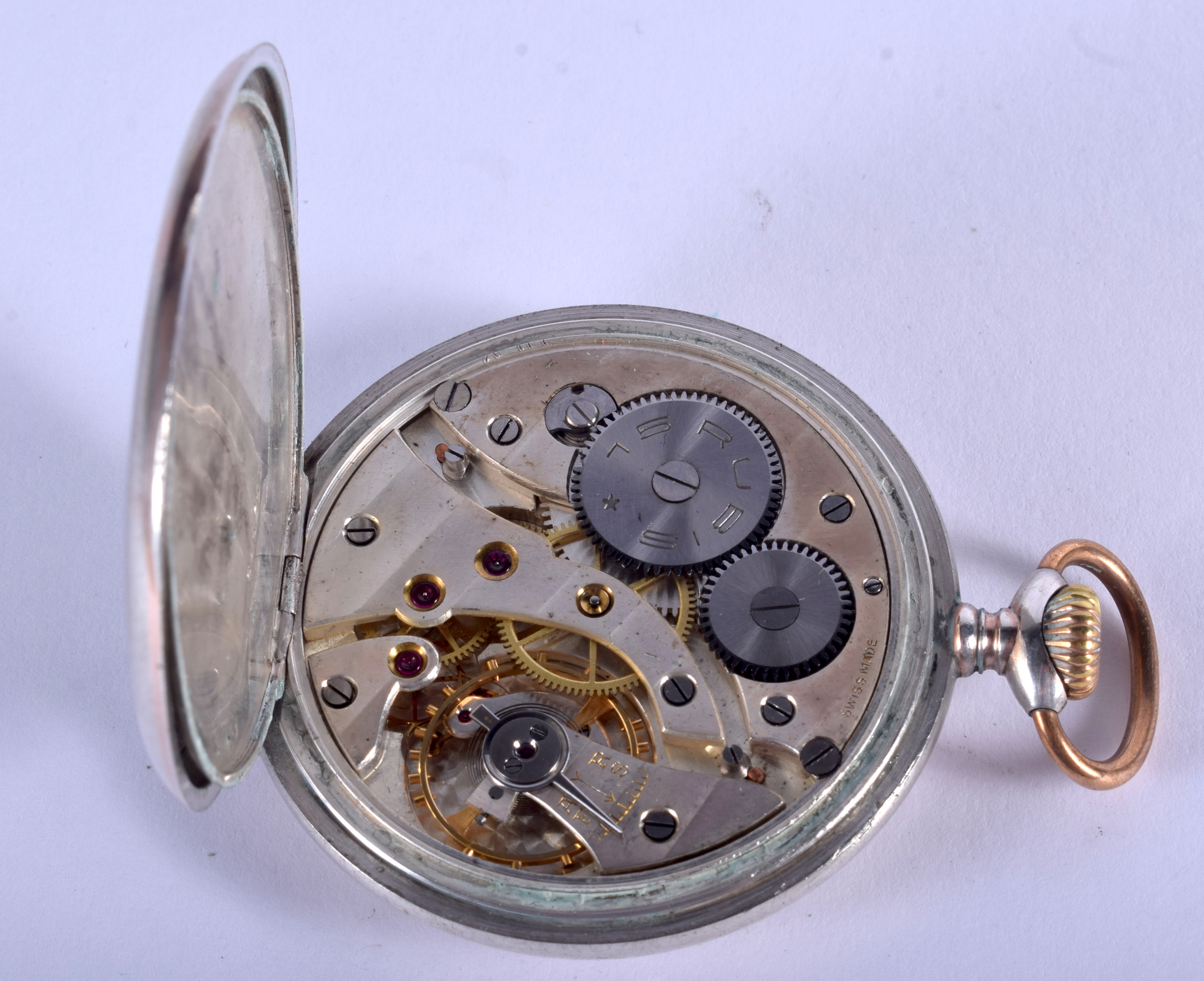 A SILVER VIKING POCKET WATCH. 4.25 cm wide. - Image 4 of 4