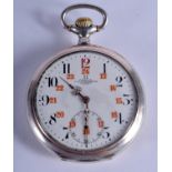 A SILVER OMEGA POCKET WATCH. 5 cm wide.