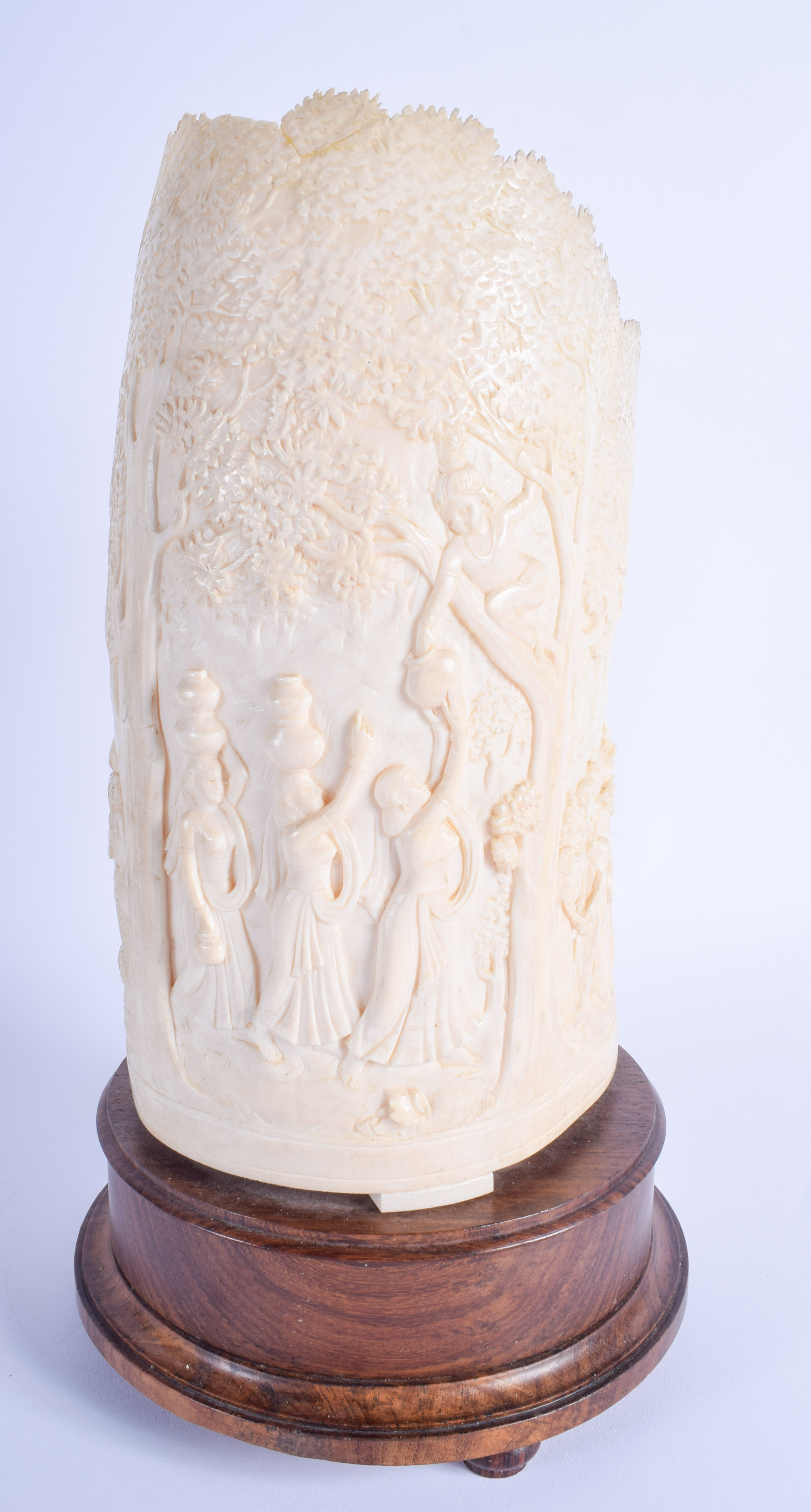 A LARGE 19TH CENTURY ANGLO INDIAN CARVED IVORY VASE converted to a lamp, carved with figures within - Image 2 of 3