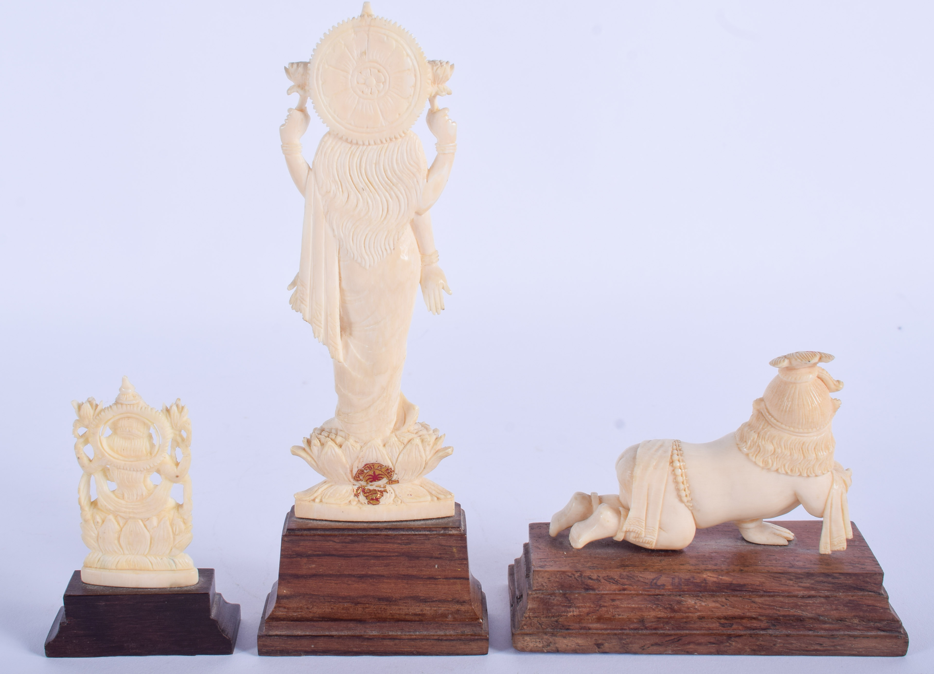 THREE 19TH CENTURY ANGLO INDIAN CARVED IVORY FIGURES in various forms and sizes. Largest 17 cm high. - Image 2 of 2