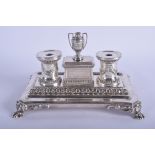 A VICTORIAN SILVER INKSTAND by Henry Wilkinson. London 1866. 19.9 oz. 20 cm x 14 cm.