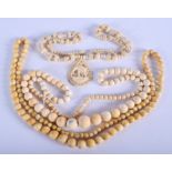 THREE CONTINENTAL CARVED IVORY NECKLACES. (3)