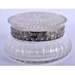 AN ANTIQUE SILVER AND CRYSTAL BOX. 14 cm wide.