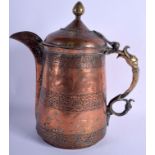 A LARGE 19TH CENTURY MIDDLE EASTERN COPPER JUG, deocrated with foliage. 32 cm x 27 cm.