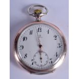 A SILVER OMEGA POCKET WATCH. 5 cm wide.