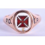 A 9CT GOLD KNIGHTS TEMPLAR RING. 7.1 grams. V.