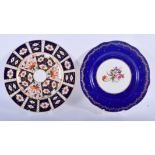 ROYAL CROWN DERBY IMARI STYLE PLATE AND A COALPORT BLUE BORDERED FLORAL PLATE. Imari 27cm wide, Co