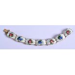 AN ART DECO SILVER AND ENAMEL BRACELET. 19 cm long.