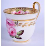 AN EARLY 19TH CENTURY ENGLISH PORCELAIN BELL SHAPED CUP painted with pink roses and gilt flowers. 8.