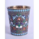 AN ANTIQUE RUSSIAN SILVER CHAMPLEVE ENAMEL BEAKER. 1.2 oz. 4.5 cm high.