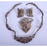 TWO VINTAGE SILVER DESIGNER NECKLACES and a pair of silver earrings. (4)