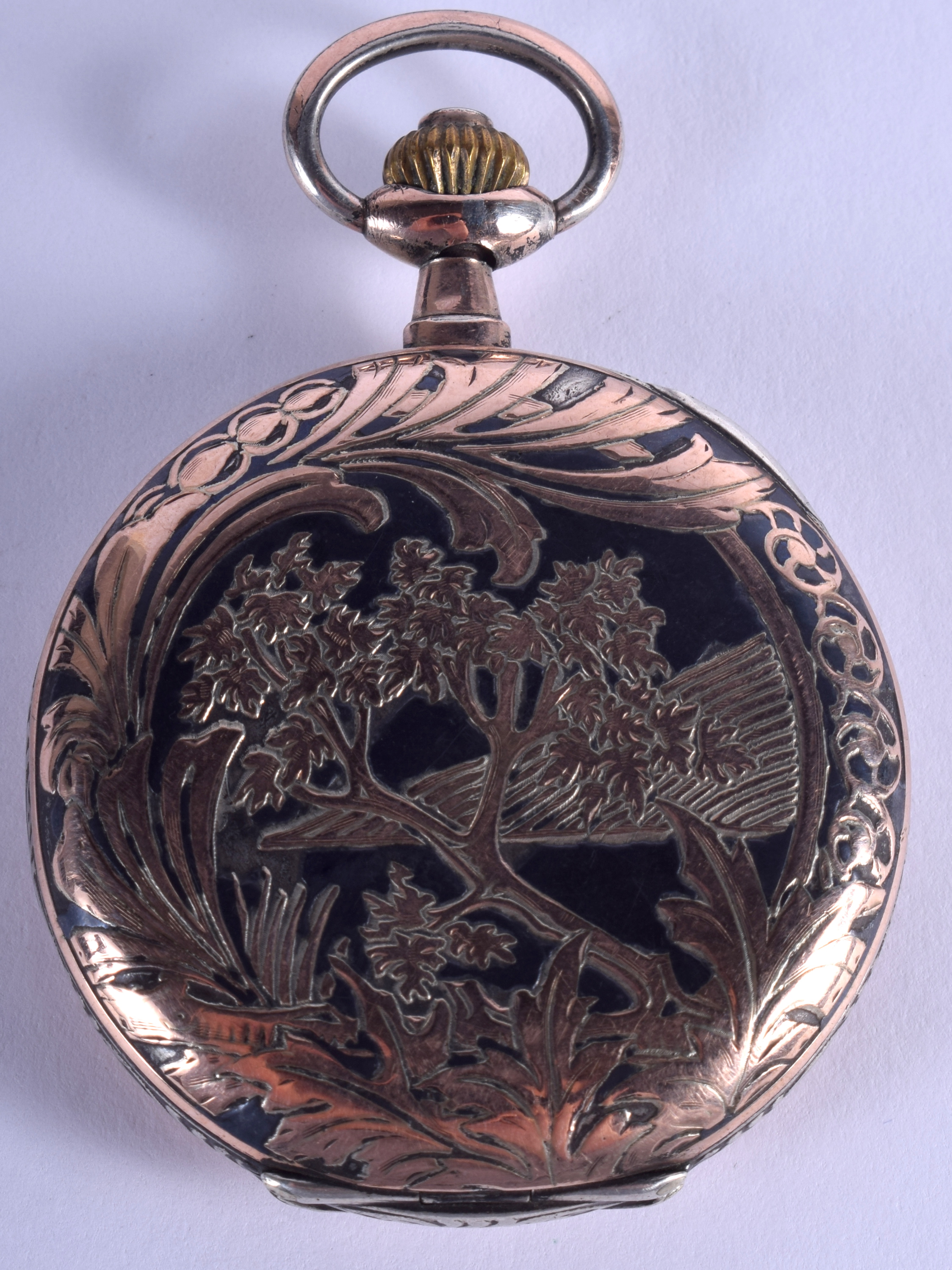 A SILVER NIELLO POCKET WATCH. 4.5 cm wide. - Image 2 of 5