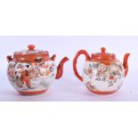 A JAPANESE KUTANI PORCELAIN TEA POT, together with another similiar. 16 cm & 15 cm wide. (2)