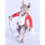 A SILVER AND ENAMEL FOX. 2 cm high.