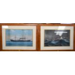 CONTINENTAL SCHOOL (19th century) FRAMED PAIR GOUACHE, a ship in choppy waters, together with anothe