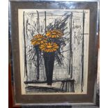 BERNARD BUFFET (1928-1999) FRAMED LITHOGRAPH, still life study of asters, certificate verso. 28.5 cm