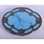 AN ANTIQUE BLUE ENAMEL AND SILVER COMPACT. 2.7 oz. 9 cm x 7 cm.