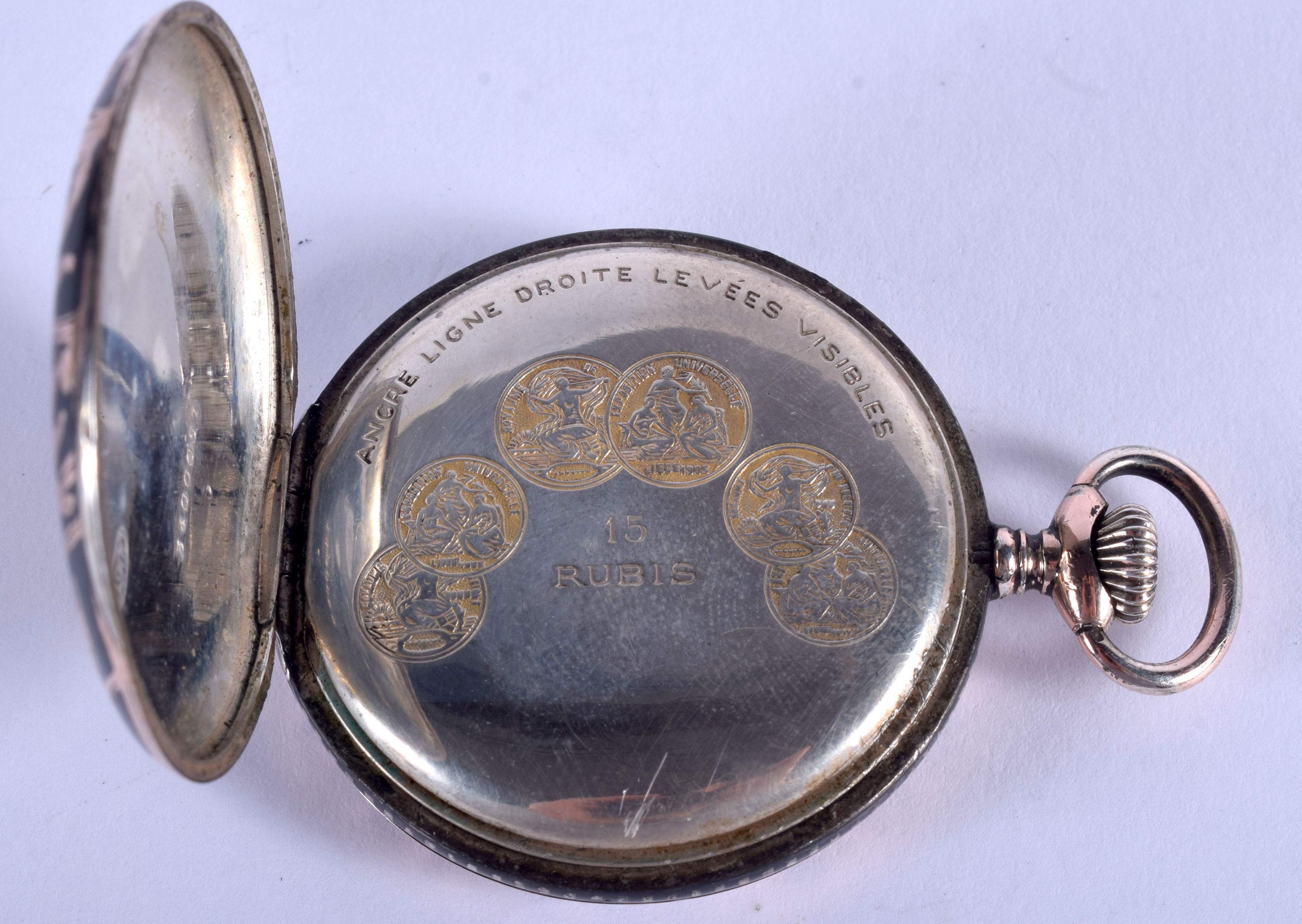 A SILVER NIELLO POCKET WATCH. 4.5 cm wide. - Image 4 of 5